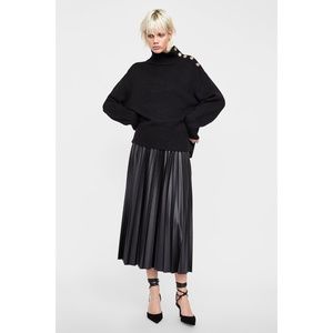 NWOT Zara XS Pleated Vegan Leather A-Line Skirt